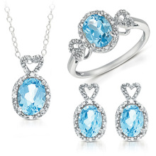 Conjunto de jóias de prata azul Topaz 925 grosso